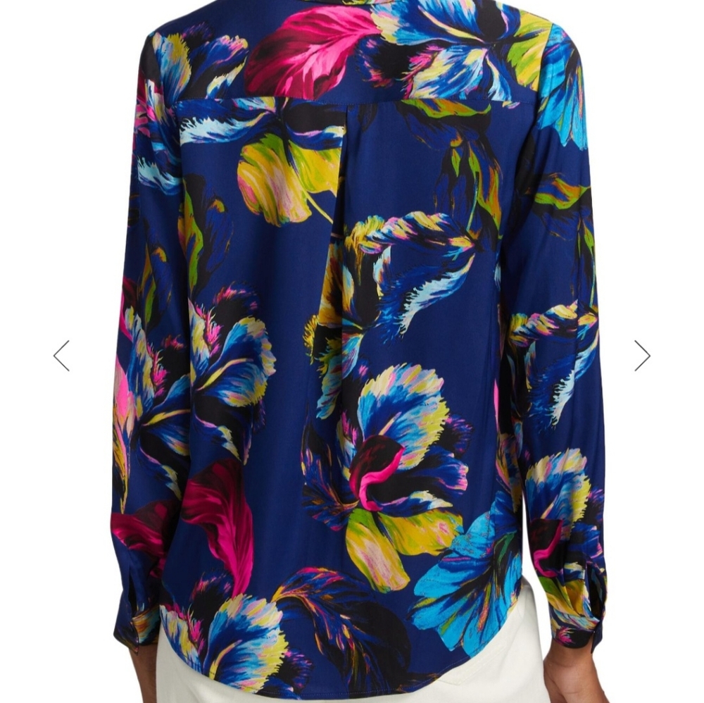 Elie Tahari Womens  The Madeline Silk-Blend Blouse, Blue - Picture 4 of 14